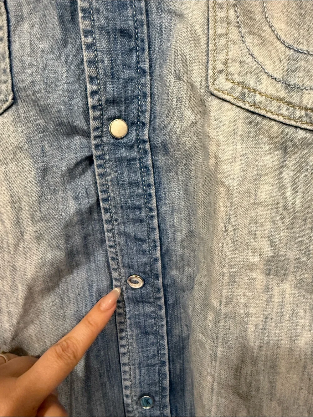True Religion Rolling Bones Denim Chambray Button Down Long Sleeve Shirt - M